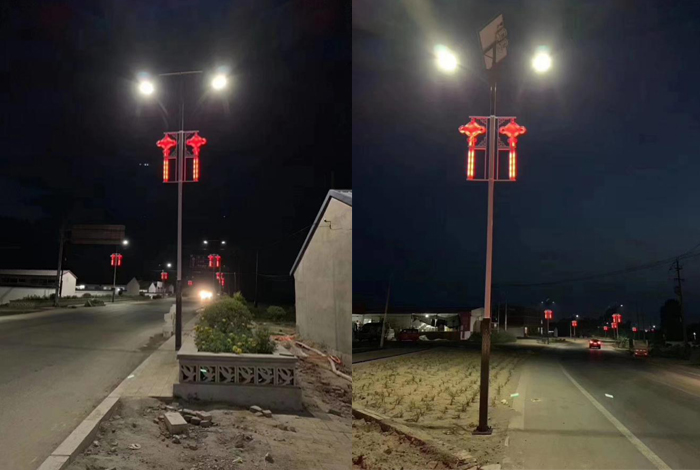 太陽能路燈亮燈效果 雙頭中國結(jié)路燈 南德太陽能燈飾有限公司